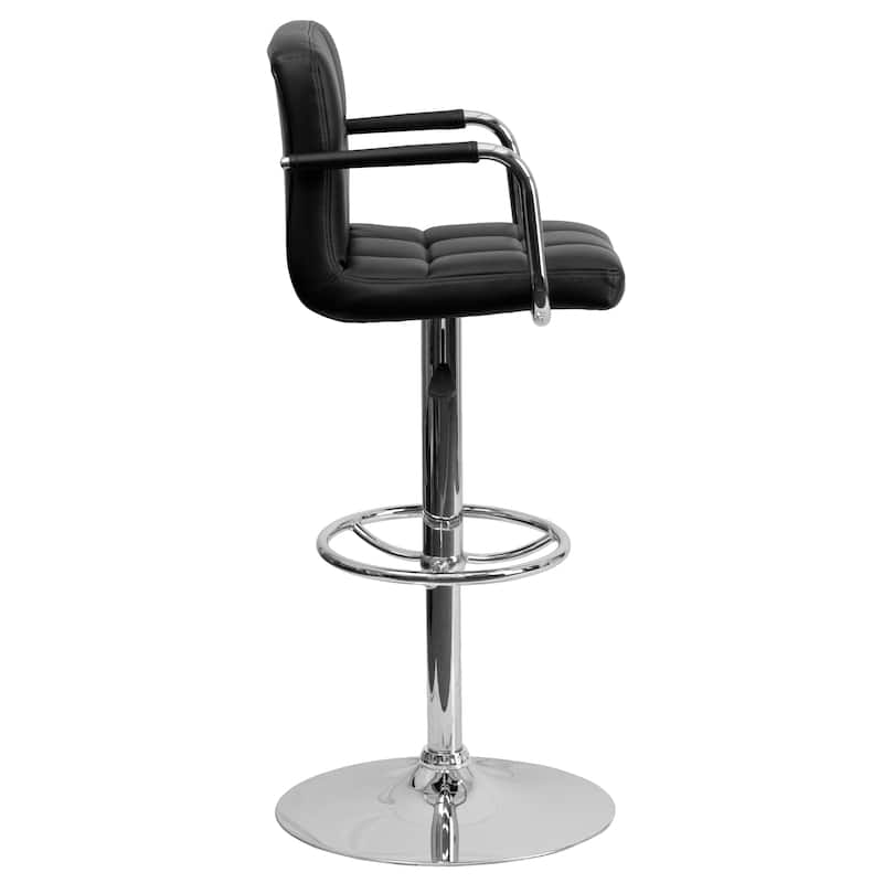 Quilted Vinyl Adjustable Height Barstool with Arms and Chrome Base - 20"W x 18"D x 36.75" - 45.25"H