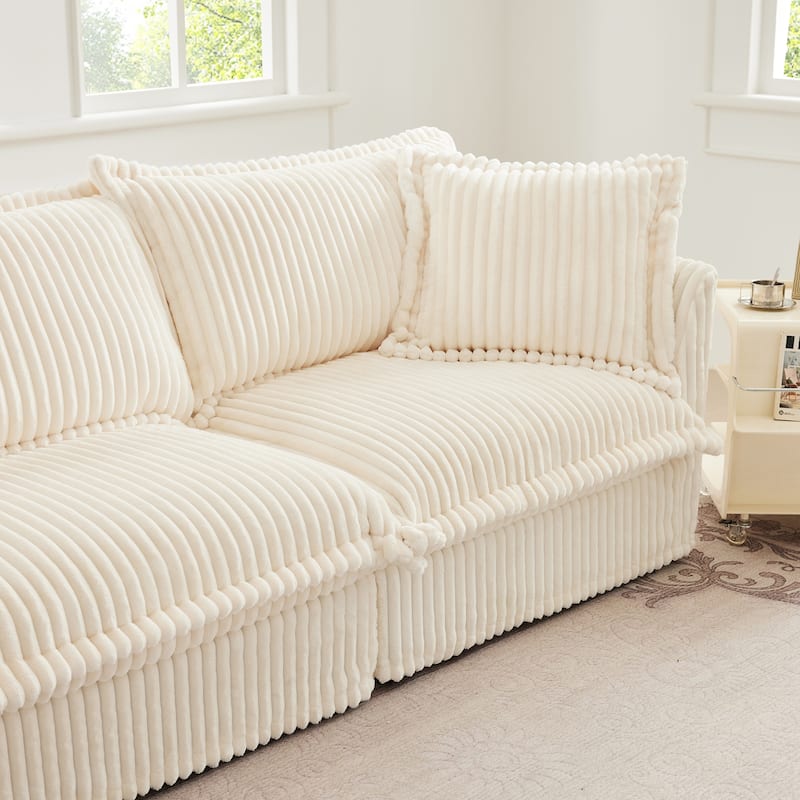 120" Corduroy L-Shaped 3-Seater Sectional with Convertible Ottoman, Removable Slipcover and Cloud-Like Cushions
