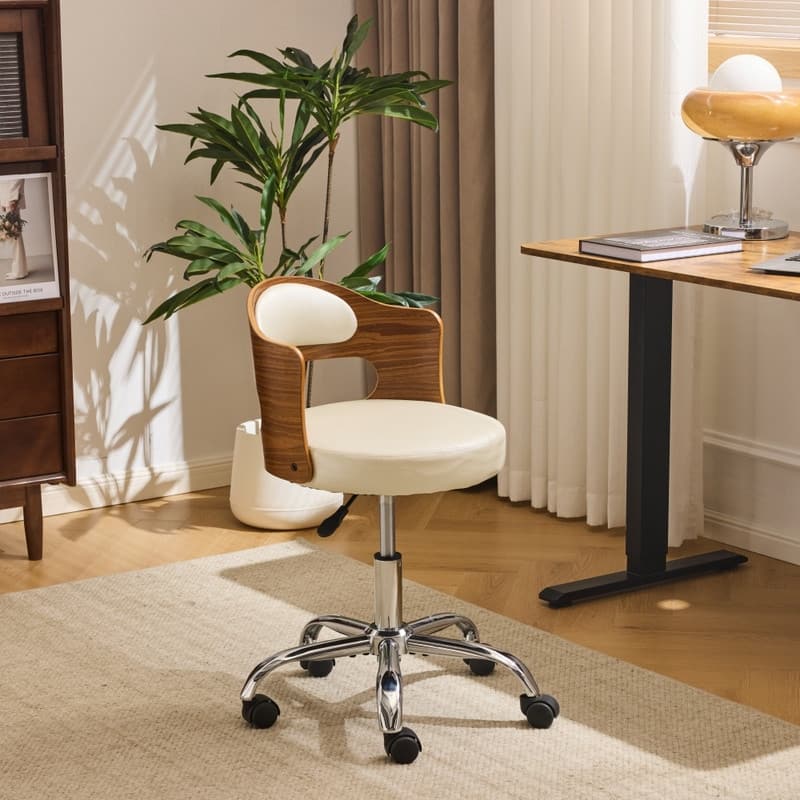 Ring-Shaped Wooden Back Office Chair With Foot Spikes And Wheels