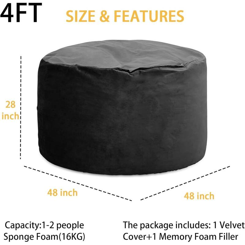 4FT Round Beanbag, with Velvet Cover