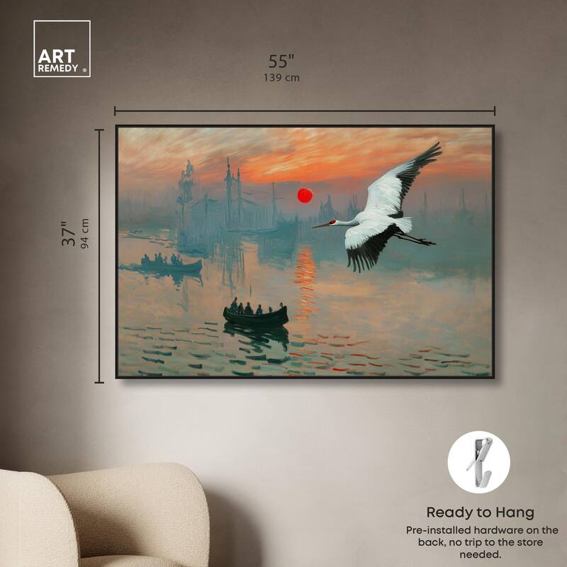 Crane Sunset Canvas by Art Remedy