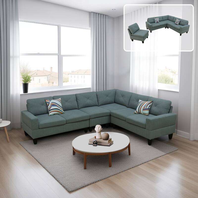 Contemporary 4-Piece L-Shaped Sectional Sofa Set - Dendrobium Green