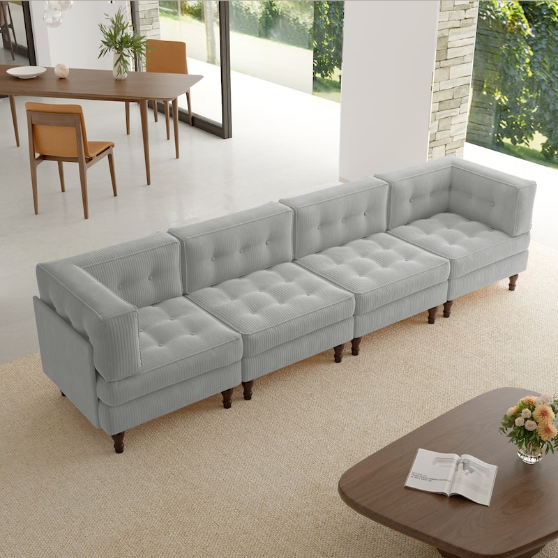 Oversized Modular Sectional Corduroy Fabric Tufted Sofa