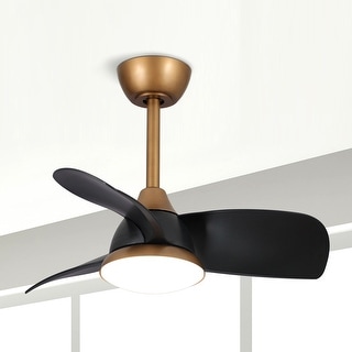 28" Black Modern Dimmable LED Ceiling Fan with Light and Remote