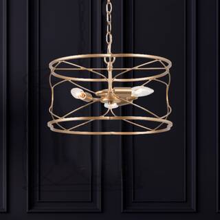 Flot Mid-century Modern 3-light Drum Chandelier Ceiling Lights Cage Kitchen Island Pendant Lamp - D 15.5'' x H 69.5''