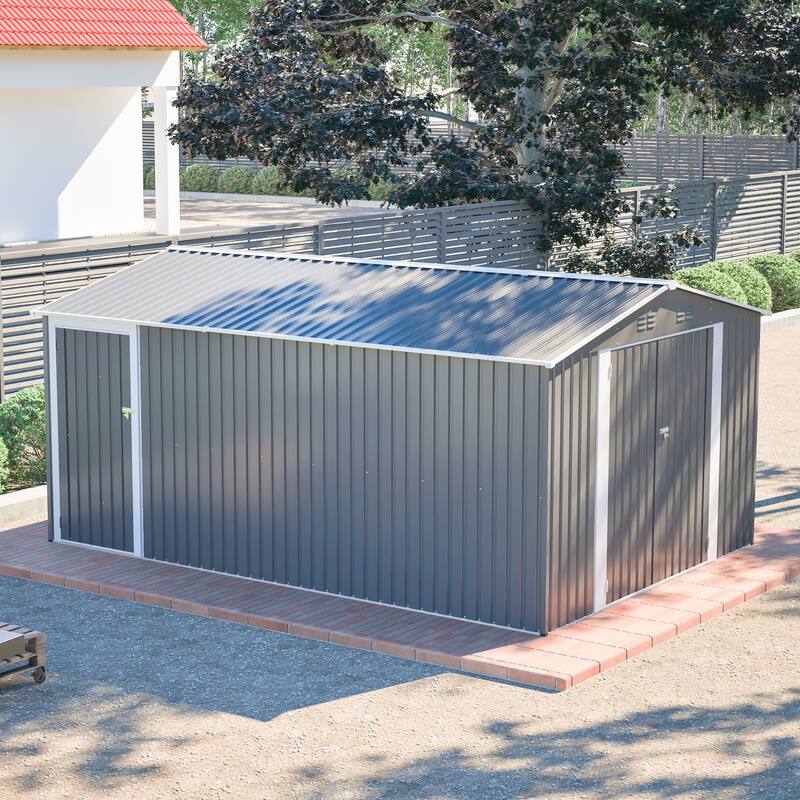 GDFStudio - Lucas All-Weather Outdoor Heavy Duty Metal Storage Shed with Robust Construction and Easy Assembly