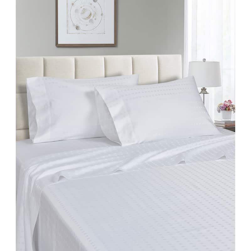 Spring Home 1200 Thread Count 100% Egyptian Cotton Deep Pocket Dobby Striped Sheet Set - White - Twin