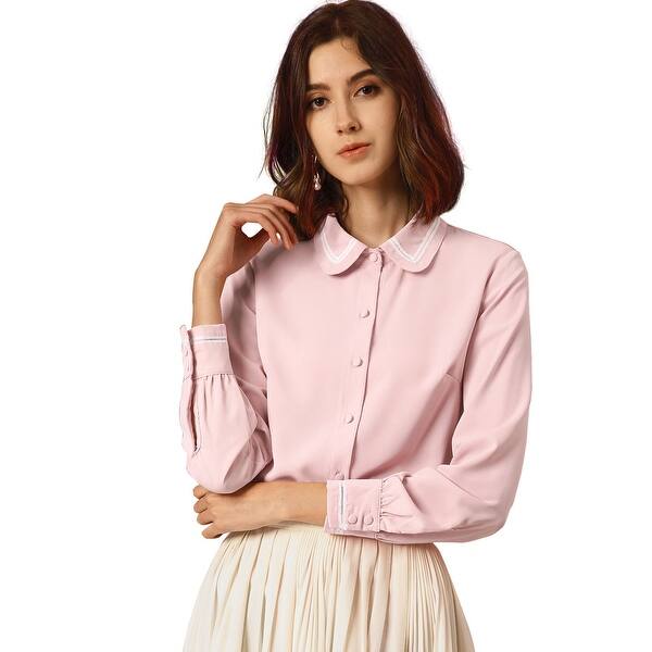 Women S Peter Pan Collar Long Sleeves Shirt Blouse Pink On Sale Overstock 31492570 Hope you guys enjoy watching this video.thank youmy collection. usd