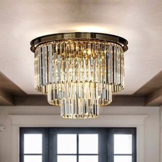 6-Lights Modern 3-Tier Round Fringe Crystal Flush Mount Light