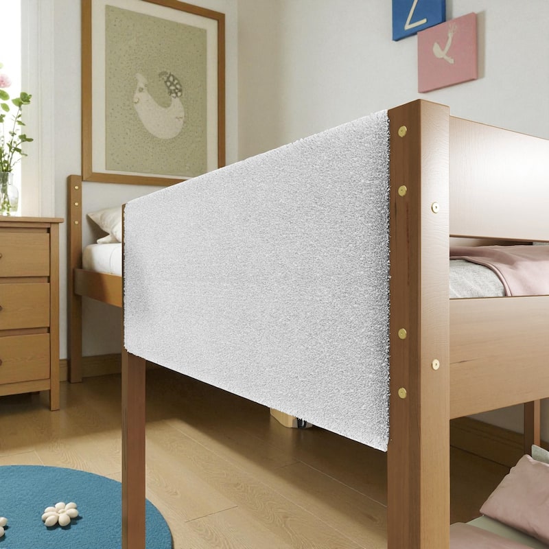 Modern Twin Over Twin Wooden Bunk Bed with Teddy Fleece Upholstery, Safety Guardrails, Ladder, and Underbed Storage Space