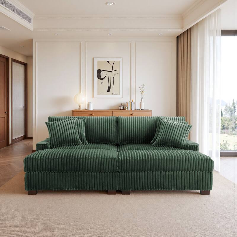 83.4" W Upholstered Sectional Modular Sofa with 2 Ottoman - Green