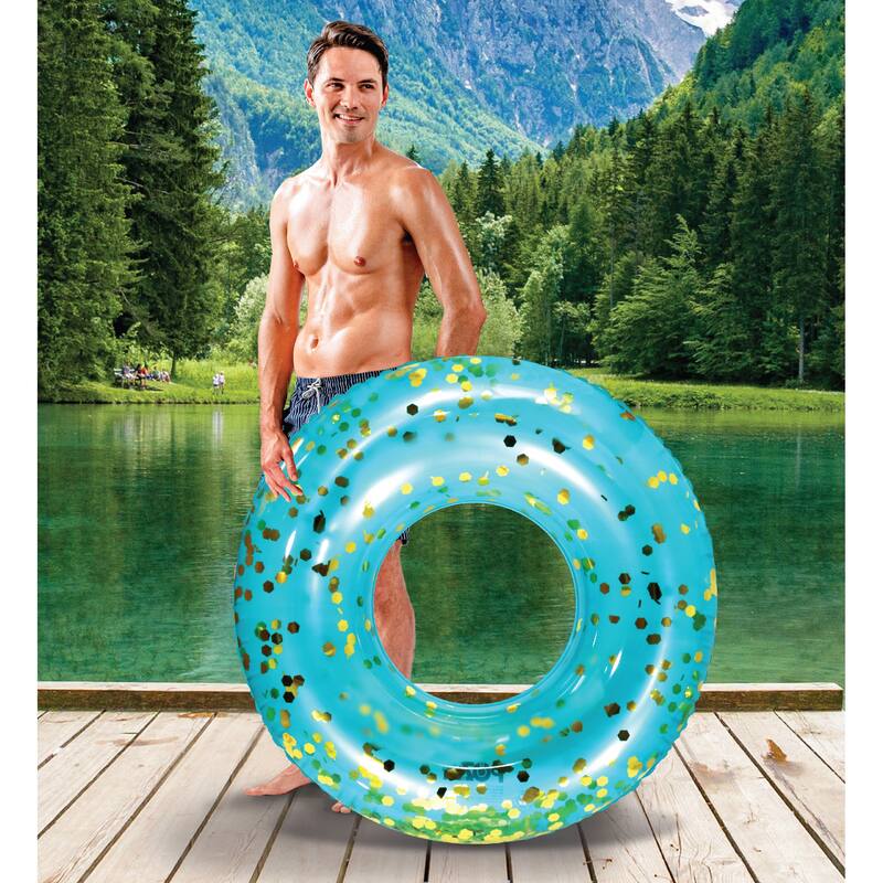 CoTa Global Inflatable Blue Gold Pool Float Tube with Sparkle Confetti - 36 inches