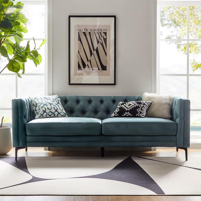 Calymne 84" Classic Square Arms Sofa with Button-Tufted Back by HULALA HOME - BLUE