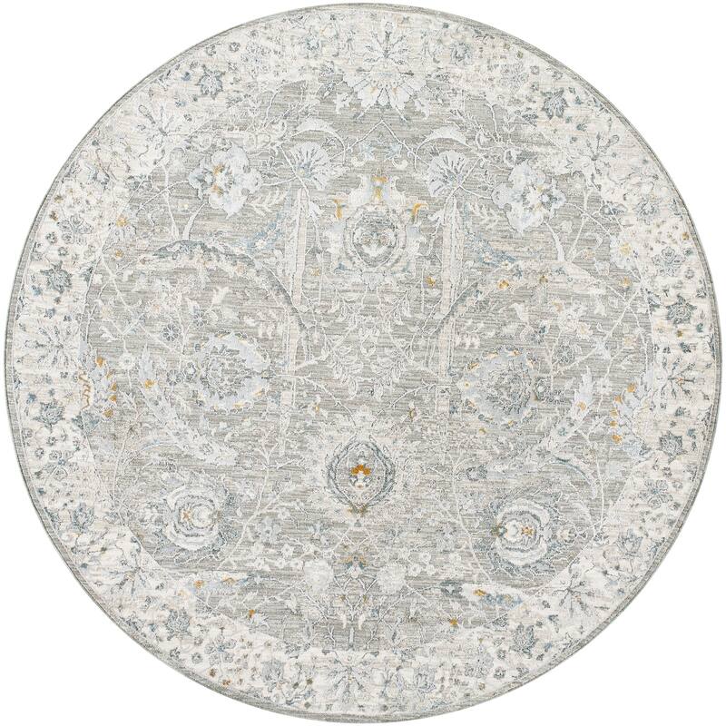 Livabliss Transitional Dresden Medallion Area Rug - 6'7" x 6'7" Round - Medium Gray