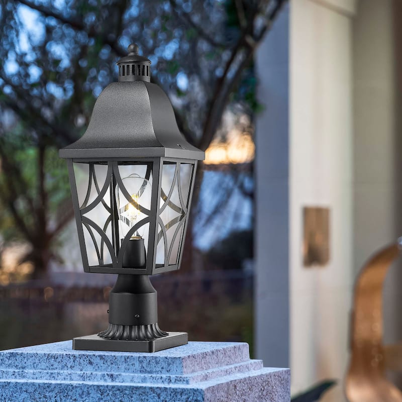16" Elegant Matte Black Outdoor Wall Lantern with Clear Glass - Waterproof Sconce for House, Garage, and Front Door Lighting