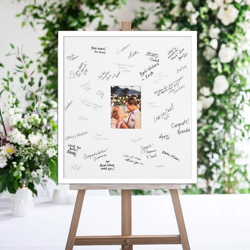 Svelte Signature Mat Picture Frame - Autograph Photo Frame Guest Book Alternative for Weddings, Graduations, or Retirement - 5x7 - Svelte White
