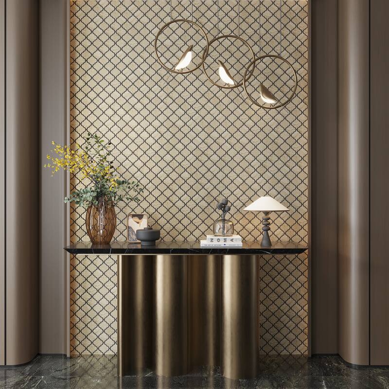 Artisana 12x12 in Textured, Foiled Resin Arabesque Lantern Mosaic Wall Tile (5 sq ft/case, 5-Pack) - Gold