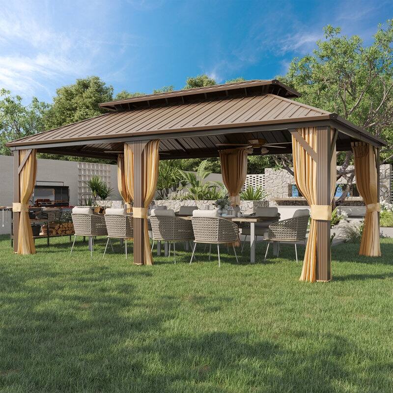 Pro Series Outdoor Hardtop Gazebo, 4.73” Extra-Thick Aluminum Columns, Galvanized Steel Roof | Premium Curtains & Netting