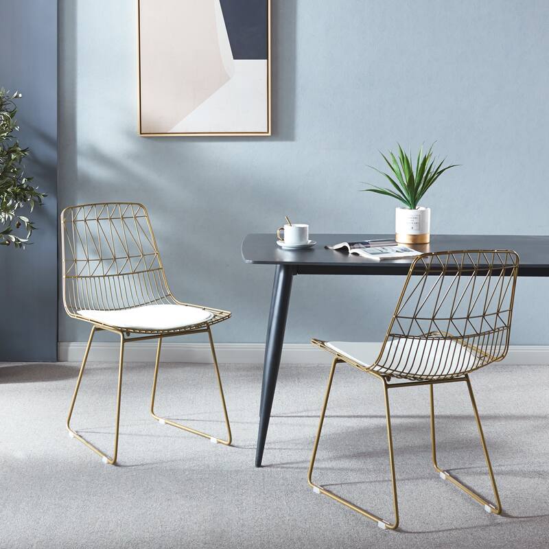 Porthos Home Yoshi Geometric Metal Dining Chairs with PU Leather Seat Pad, Set of 2