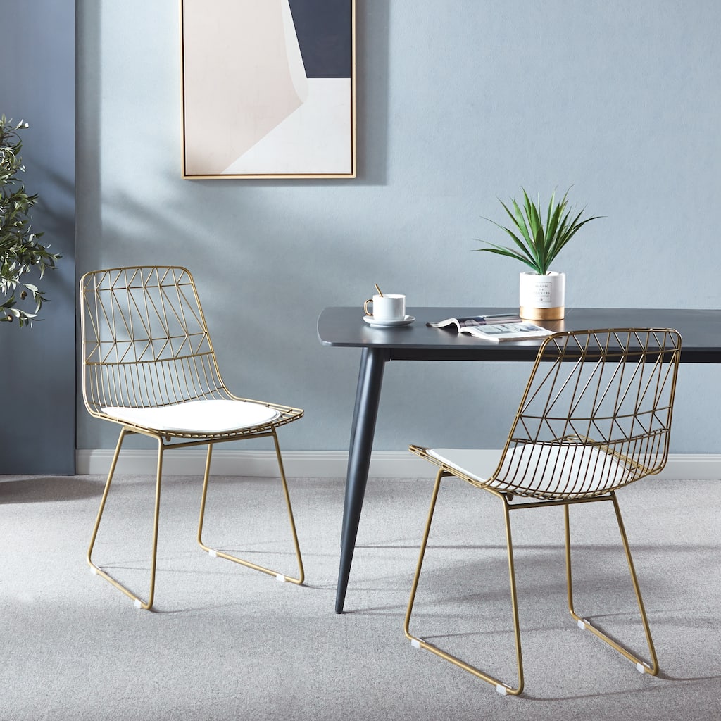 Porthos Home Yoshi Geometric Metal Dining Chairs with PU Leather Seat Pad, Set of 2