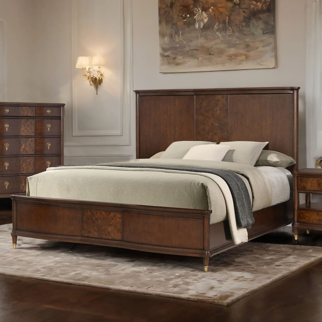 Furniture of America Prylen Modern Dark Cherry Solid Wood Panel Bed with LED Reading Lights