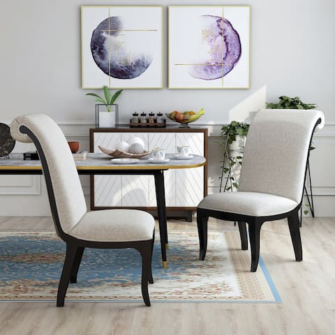 Copper Grove Fabric Scroll Back Dining Chairs (Set of 2)