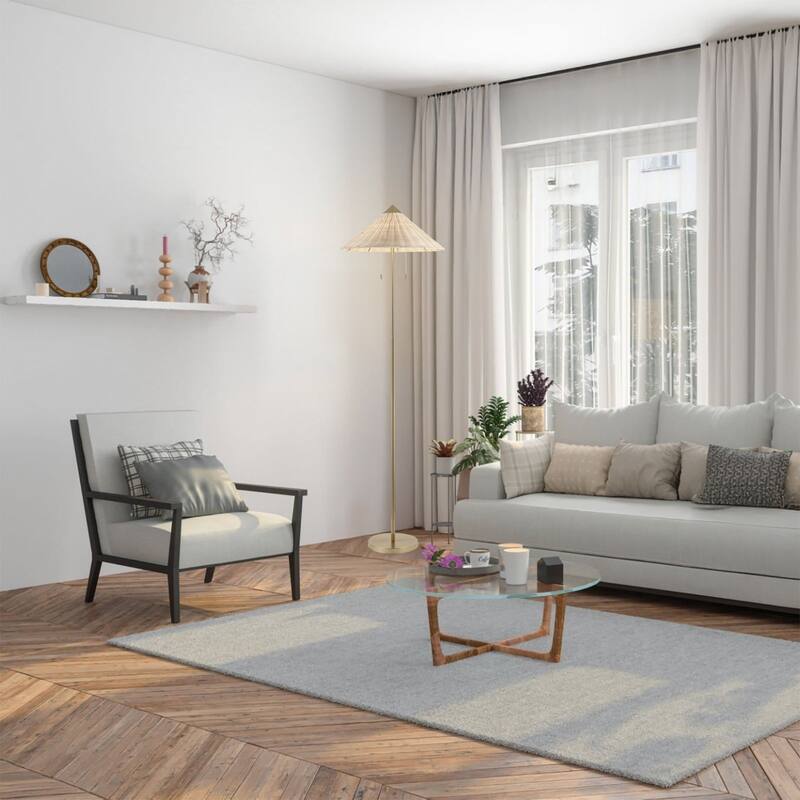 Floor Lamp Traditional Brass 65" 2-Light Rattan Shade