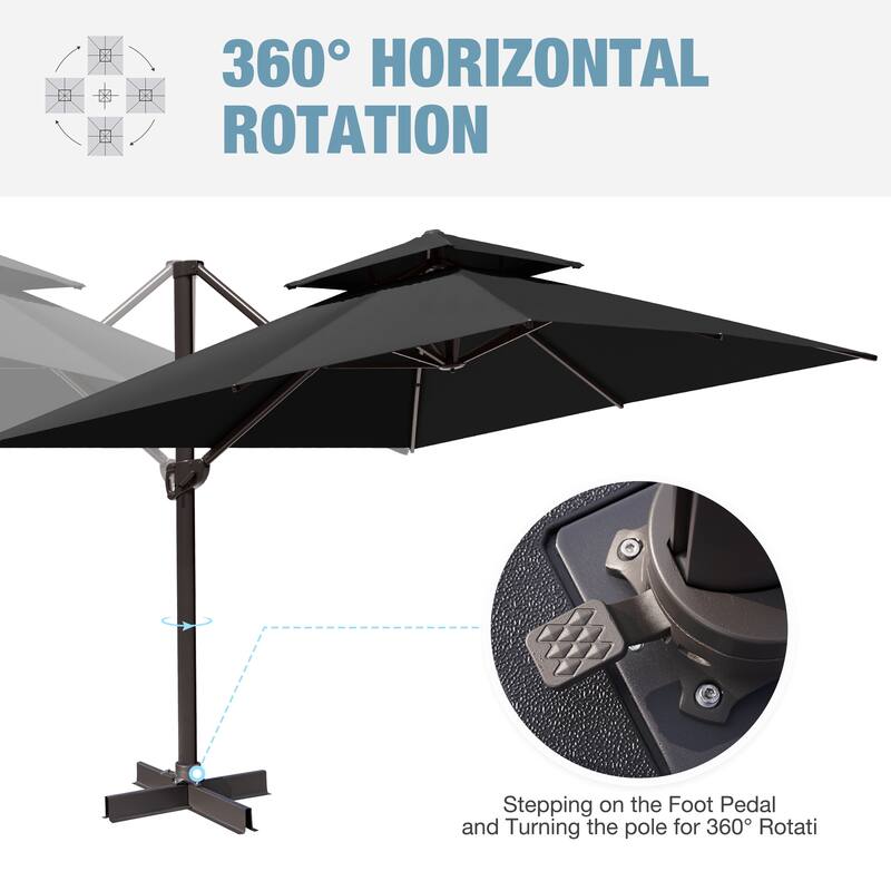 Outdoor Patio 10 x 13 FT Cantilever Umbrella Double Top with Rod Base