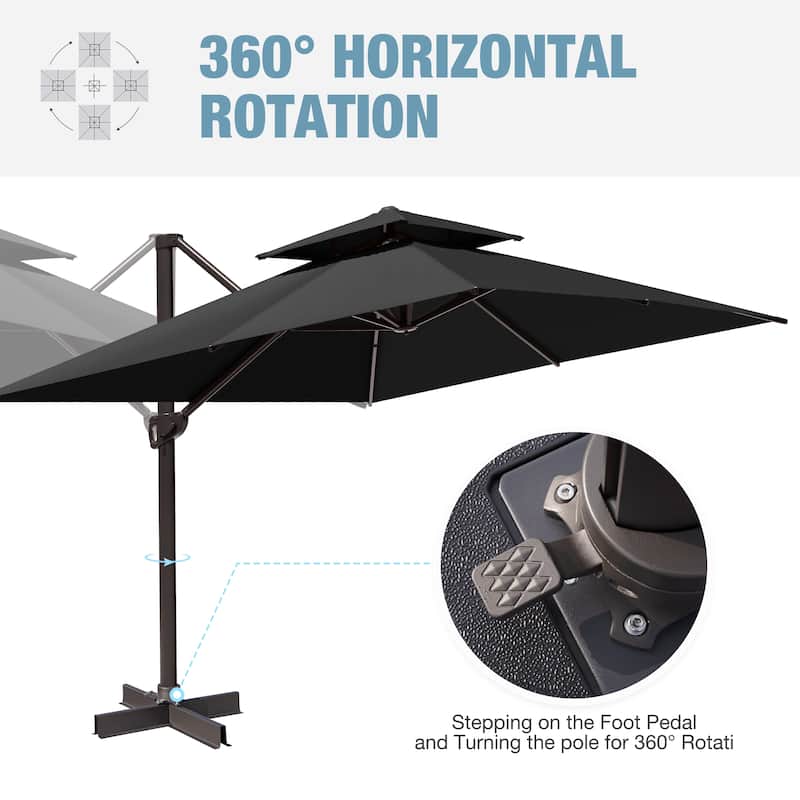 Outdoor Patio 10 x 13FT Cantilever Umbrella Double Top With Wheel Base
