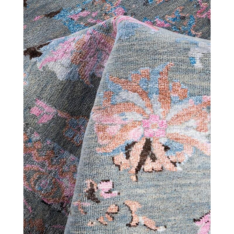 Ikat One-of-a-Kind Handmade Area Rug - Gray, 8' 2" x 9' 10" - 8' 2" x 9' 10"