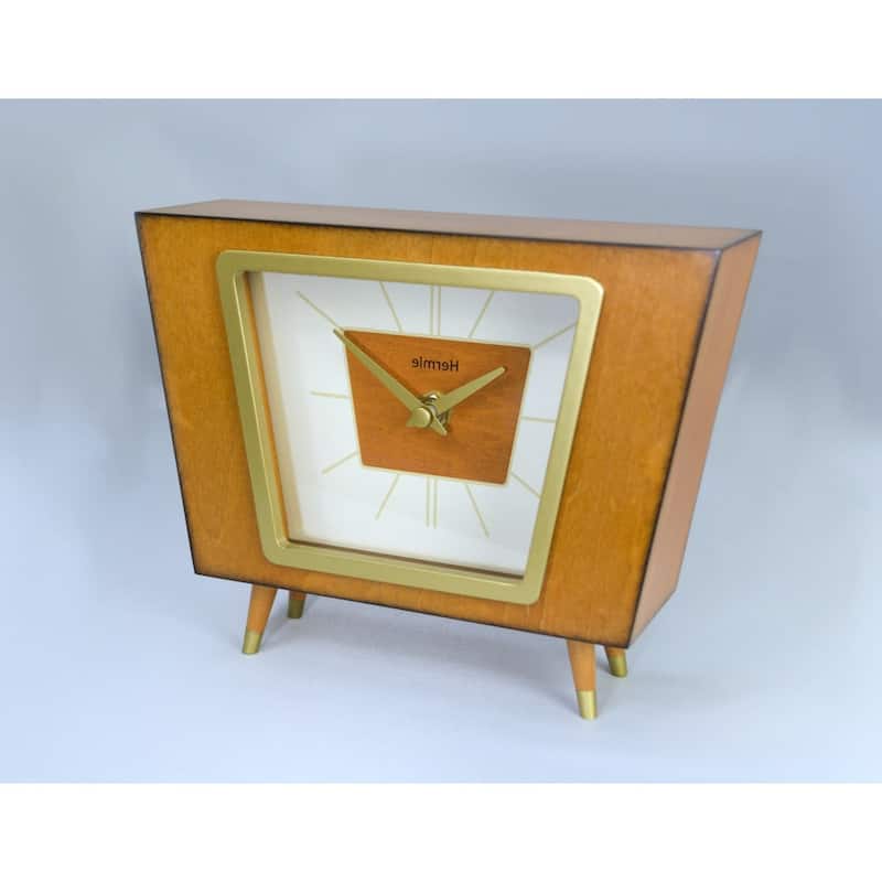 Retro-Style Wooden Table Clock - 8" - Brown and Gold