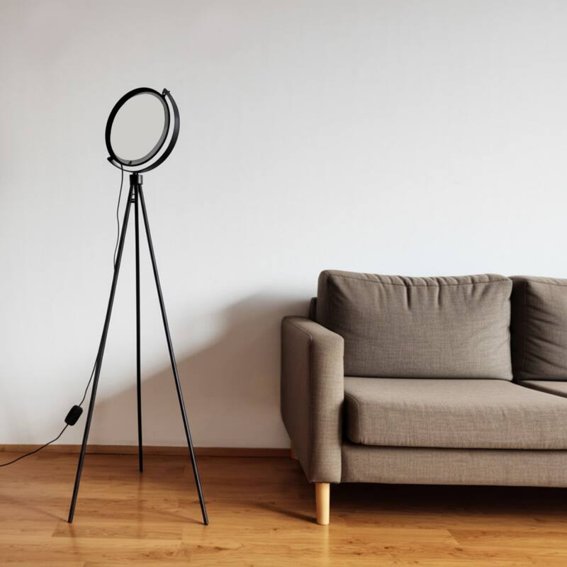 Black Metal Tripod Floor Lamp with LED, 3 Way Switch and Smart Control - 13.5” x 4” x 59.95” (D x W x H)