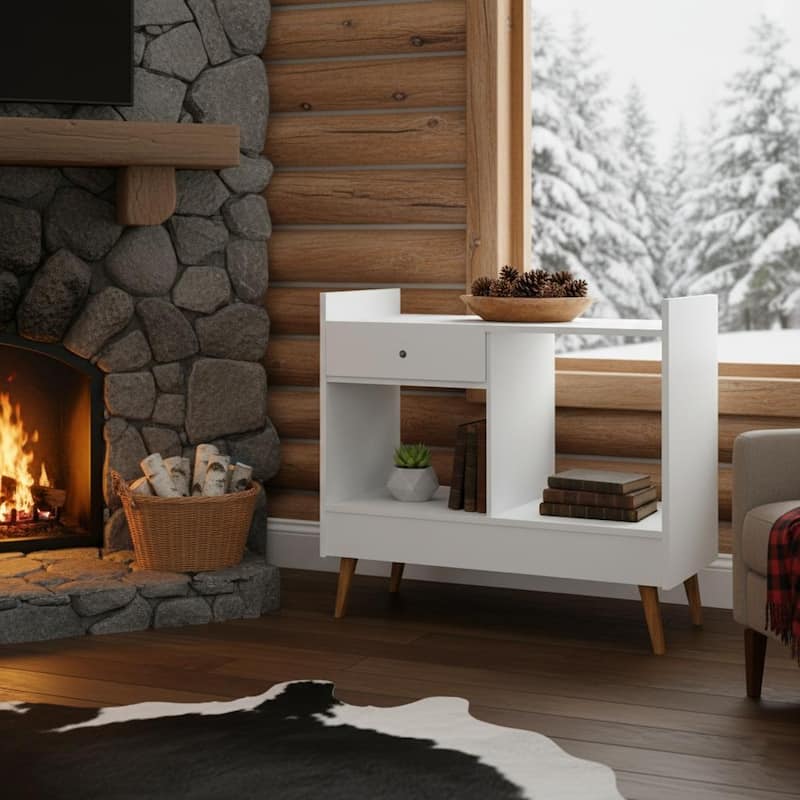 Boahaus Bar Cabinet Modern Wood Storage Shelves - White