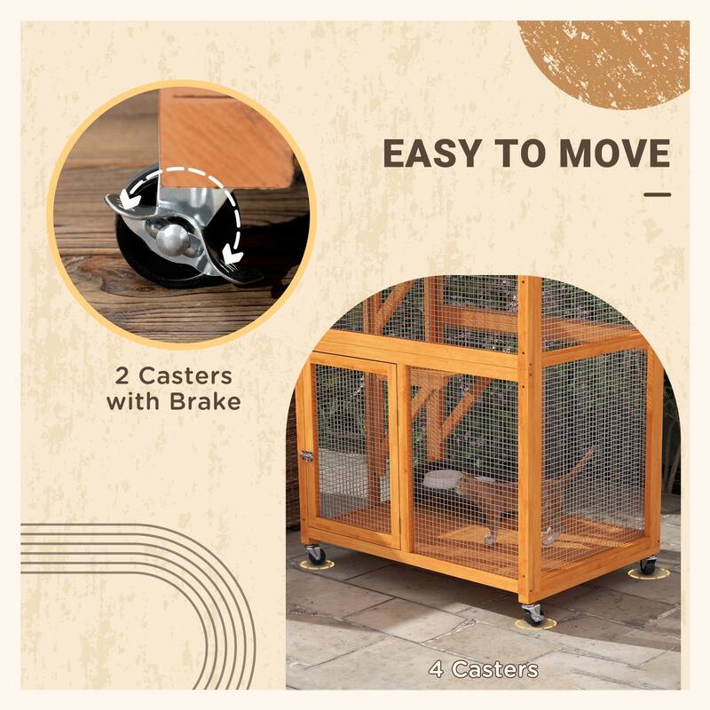 PawHut 74" Wooden Outdoor Cat House Catio Outdoor Cat Enclosure, Light Gray