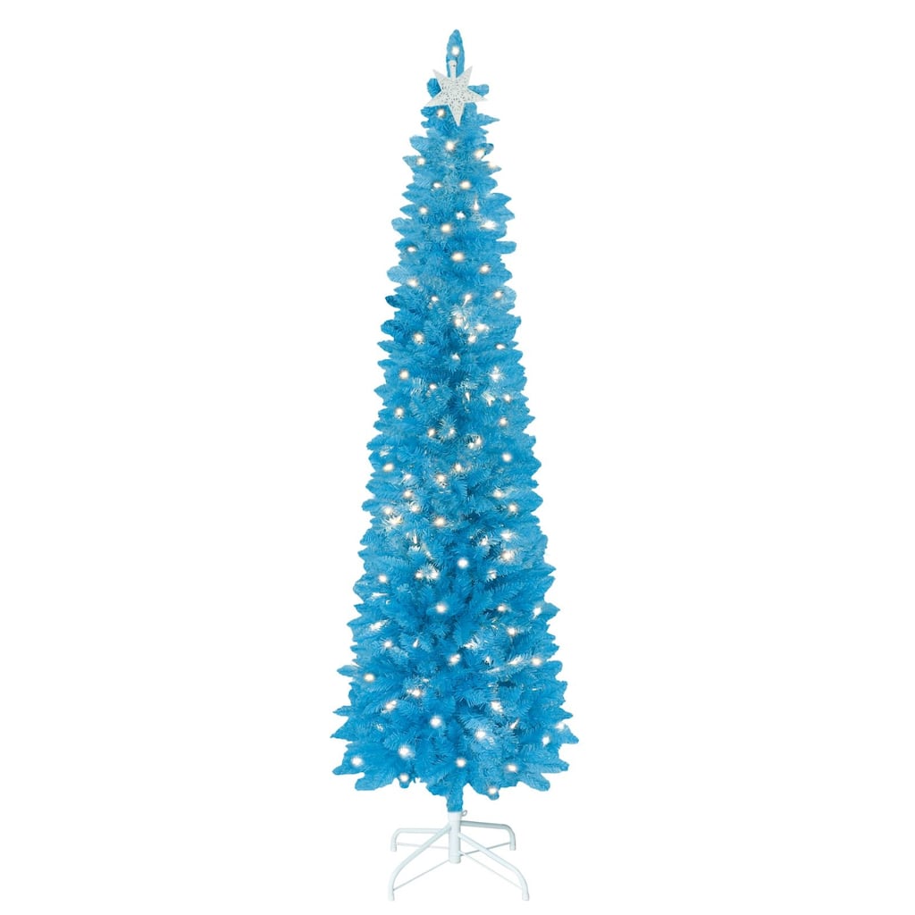 VEIKOUS 6ft Pre-Lit Artificial Christmas Tree with Adjustable Curved/Straight Top