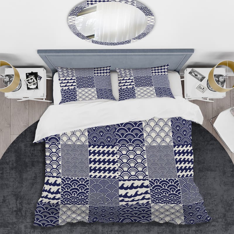Designart 'Japanese Ocean Wave Pattern' Costal Bedding Set - Duvet Cover & Shams