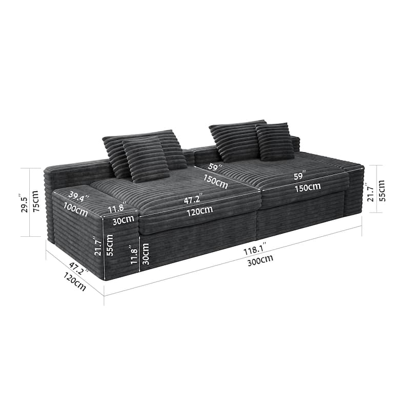 Cloud Boneless Sectional Couch, Modular Deep Seat Sofa, Upholstered Loveseat Corduroy Foam Sofa Couches for Living Room