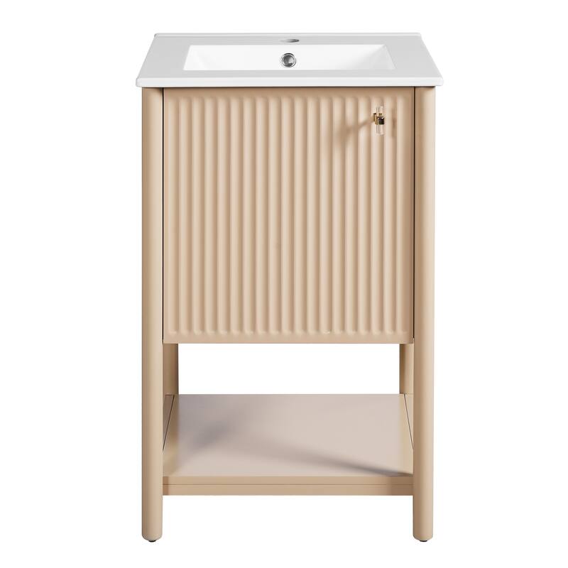 Anmytek 20 Inch Freestanding French Style Bathroom Vanity with Ceramic Sink Single Vanity Set Soft Closing Door