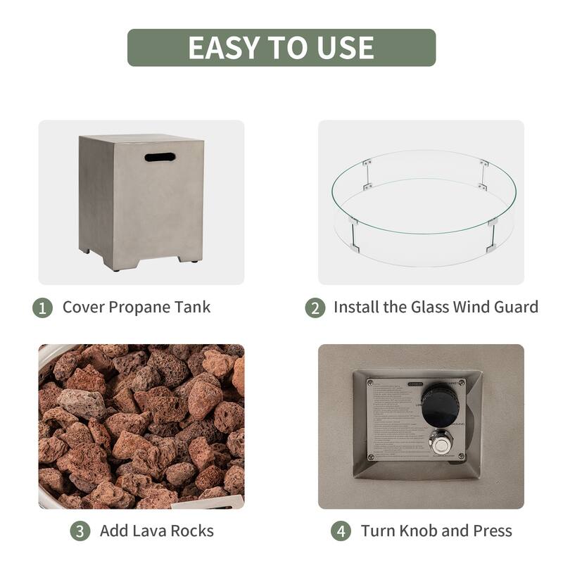 Round Terrazzo Outdoor Firepit with Propane Tank Cover & Wind Guard