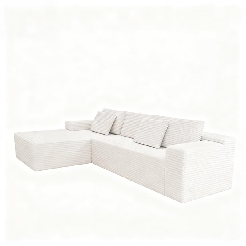 L Shape Modular Sectional Sofa with Chaise Lounge, Corduroy Upholstered Cloud Couch, Deep Seat Corner Sofa with Pillows