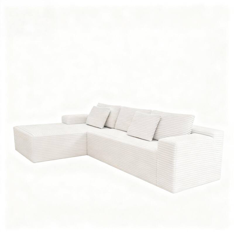 Roomfitters 104.3" Modular Sectional Sofa, 2-Piece Compressed Cloud Couch, No Assembly Required, Plush Corduroy, White