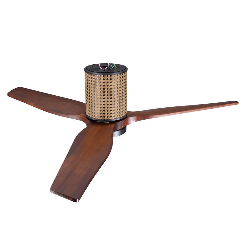 MLiAN 52 In. 3 Solid Wood Blades Flush Mount Ceiling Fan with Light Kit - 52"