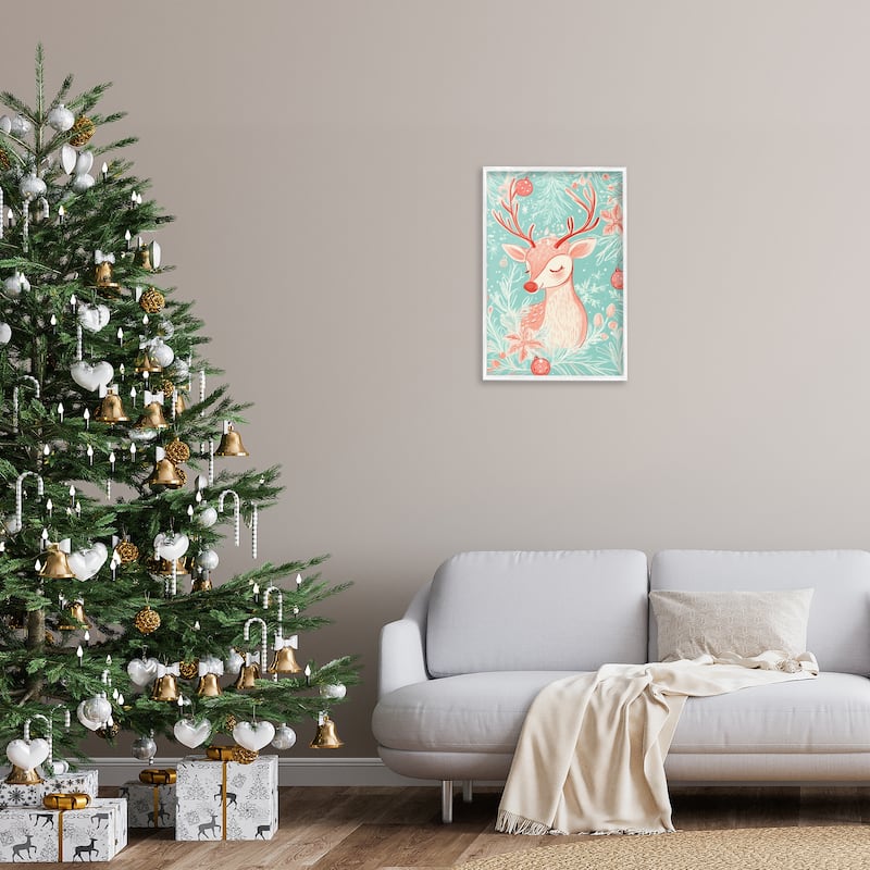 Stupell Pink & Blue Vintage Reindeer Framed Giclee Art Design By Arlington Prints