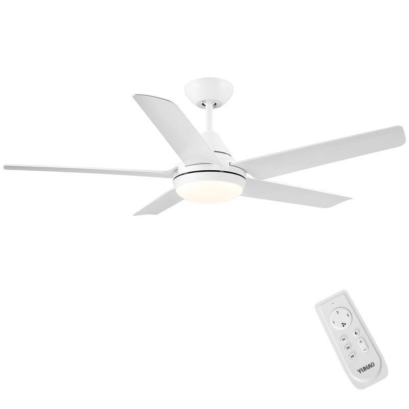YUHAO Modern 48 in. Integrated LED Ceiling Fan Lighting with 5 White Blades - 48 INCHES - 48 INCHES - White - Remote