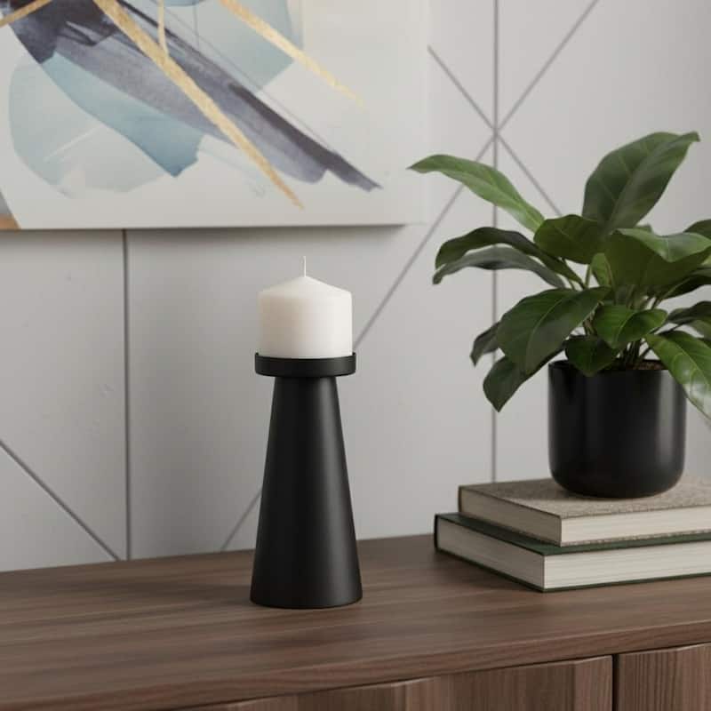 8" Black Metal Tabletop Pillar Candle Holder - Black