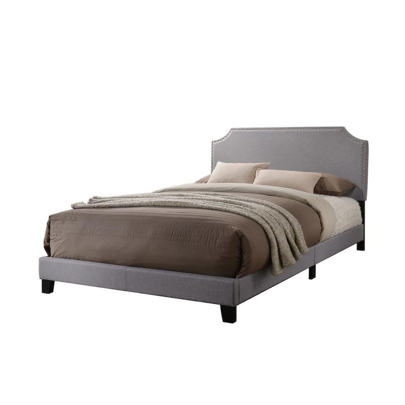 Tory Modern Chic Grey Linen Upholstered Panel Bed