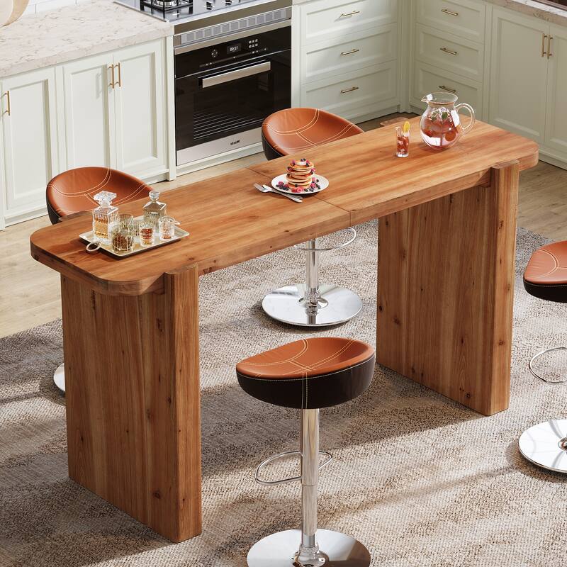 Solid Wood Rectangular Bar Table, 63 Inch Long Home Bar Unit for Bar - 19.69" D x 63" W x 35.43" H - Brown