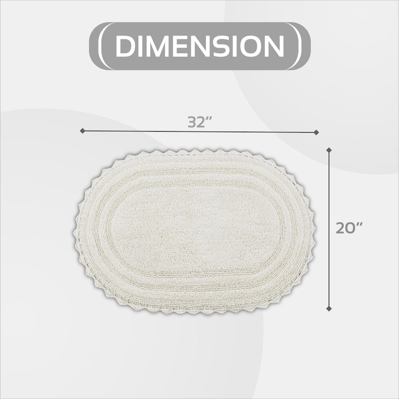 Better Trends Bath Rugs 100% Cotton Soft & Water Absorbent Reversible Tufted Bathroom Rug for Shower, Sink Mats Lilly Crochet - 20" x 32" Oval - Ivory
