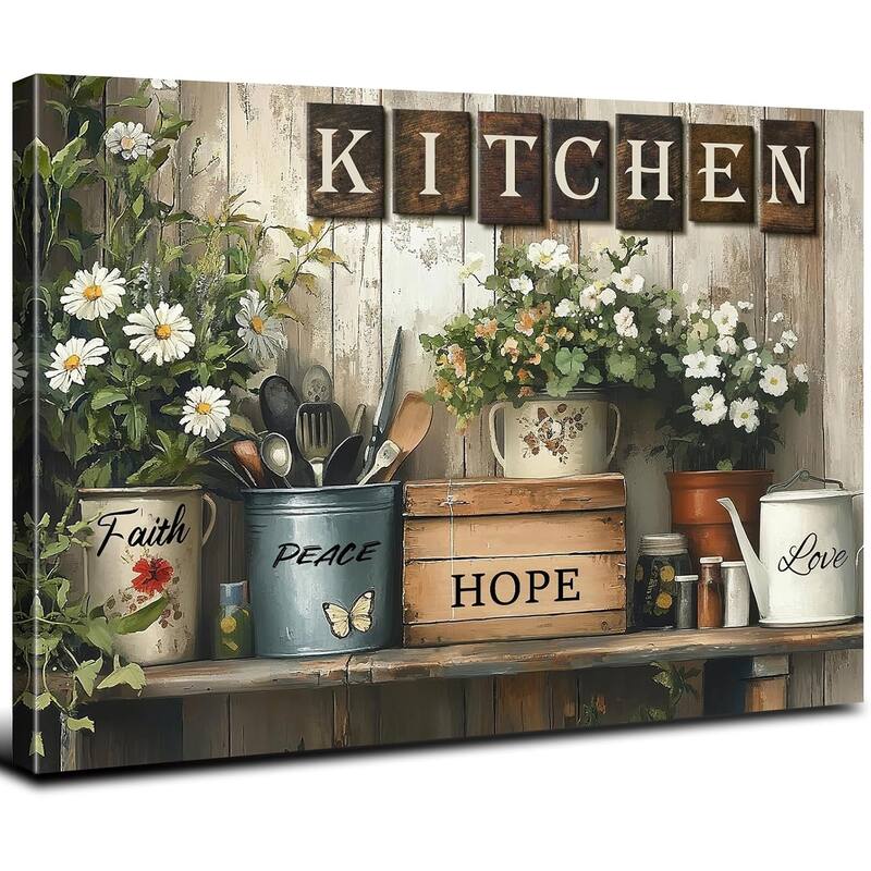 Faith Hope Love Still Life Picture Rustic Botanical Flower Painting - 16 x 12
