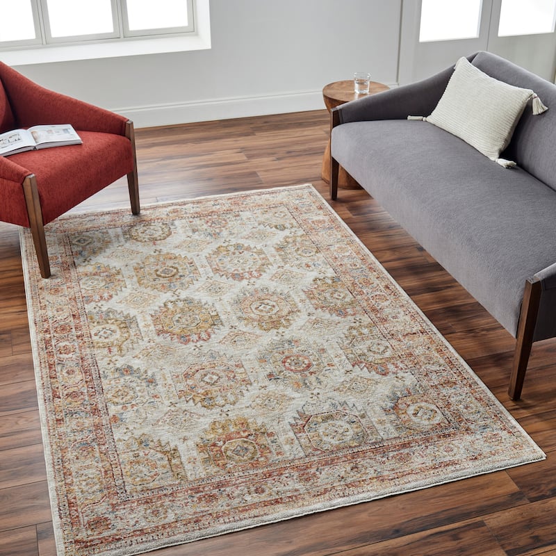 Terriey Traditional Area Rug - 2' 7" x 3' 11" - Ivory/Tan
